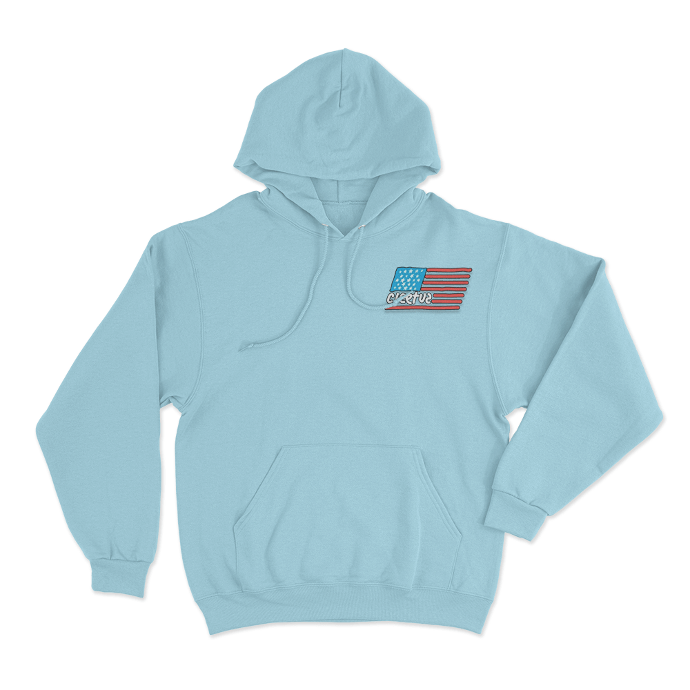 Cleetus American Flag Doodle Logo Hoodie Sky Blue Cleetus American Flag Doodle Logo Hoodie Sky Blue