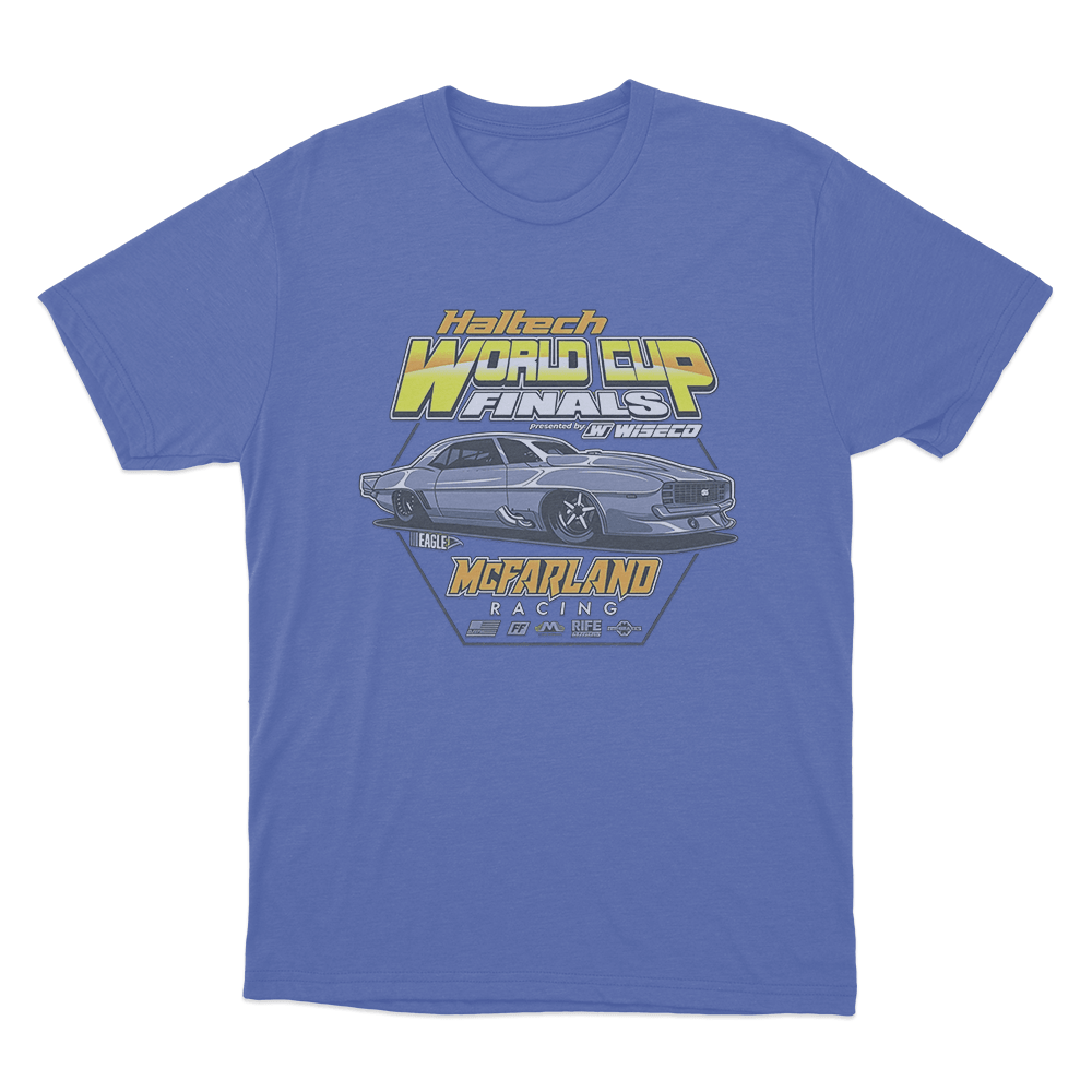 Haltech World Cup Finals x McFarland Racing Car T Shirt Blue Haltech World Cup Finals x McFarland Racing Car T Shirt Blue