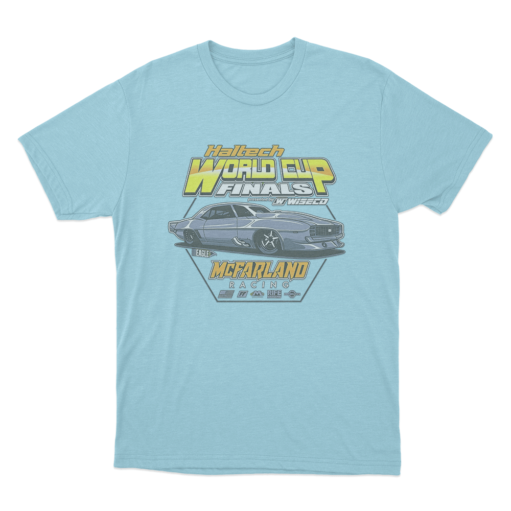 Haltech World Cup Finals x McFarland Racing Car T Shirt Sky Blue Haltech World Cup Finals x McFarland Racing Car T Shirt Sky Blue